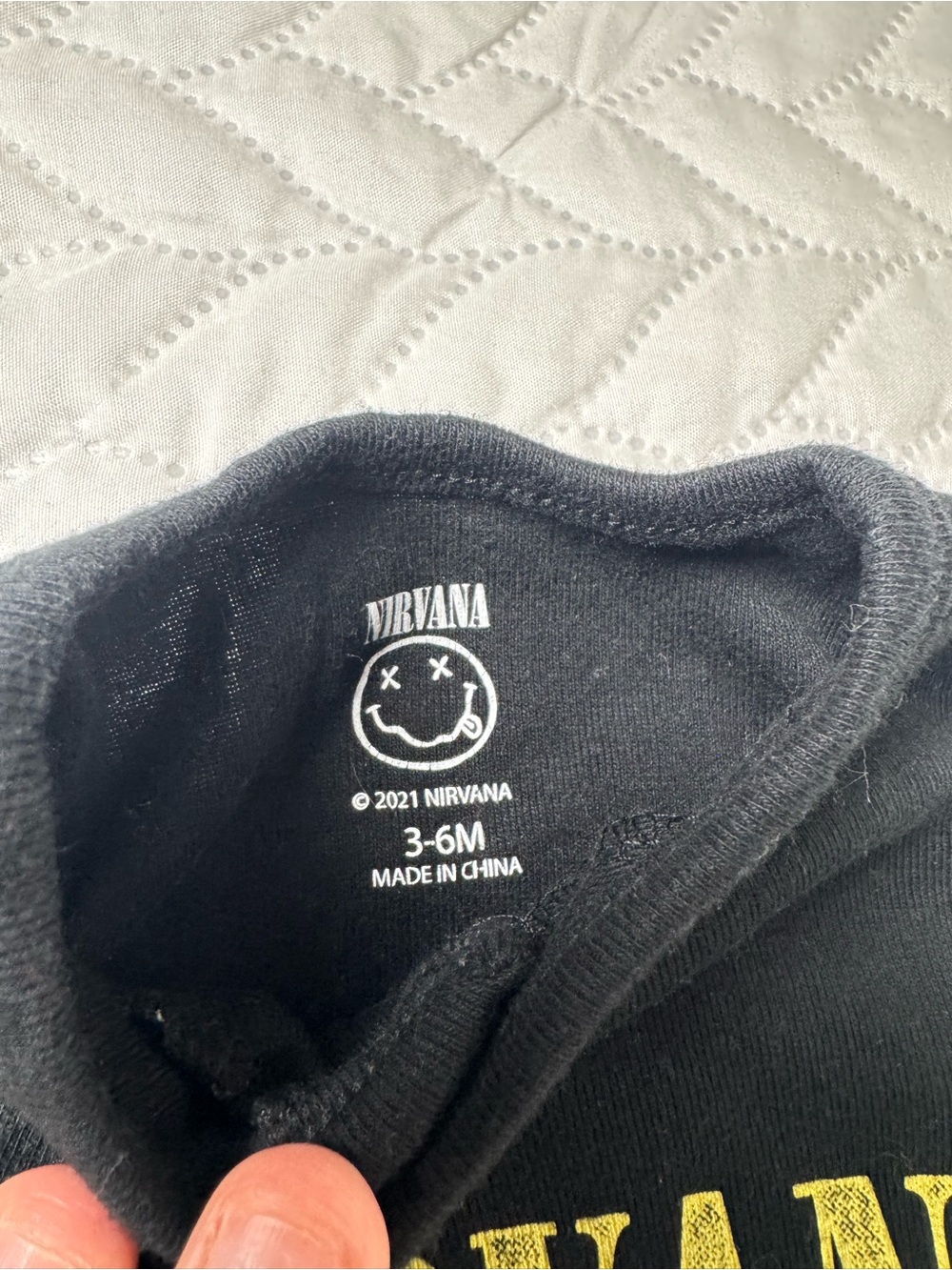 Official Nirvana Smiley Face Graphic Footie Baby Sleeper Black 3-6M - Picture 2 of 3